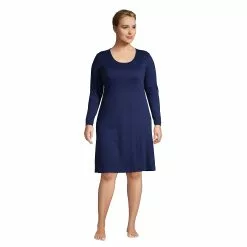 Lands' End Women's Plus Size Supima Cotton Long Sleeve Knee Length Nightgown