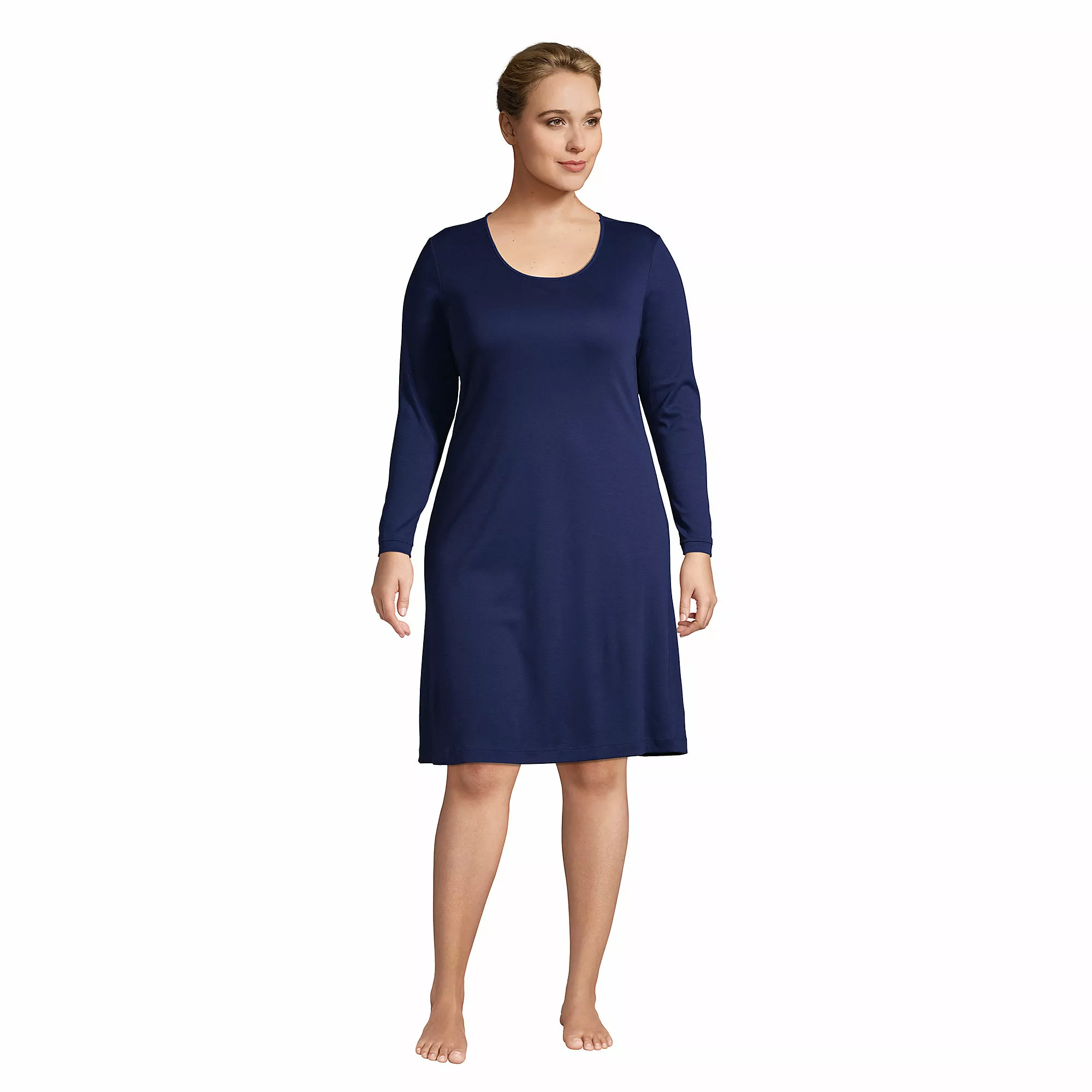 Lands' End Women's Plus Size Supima Cotton Long Sleeve Knee Length Nightgown