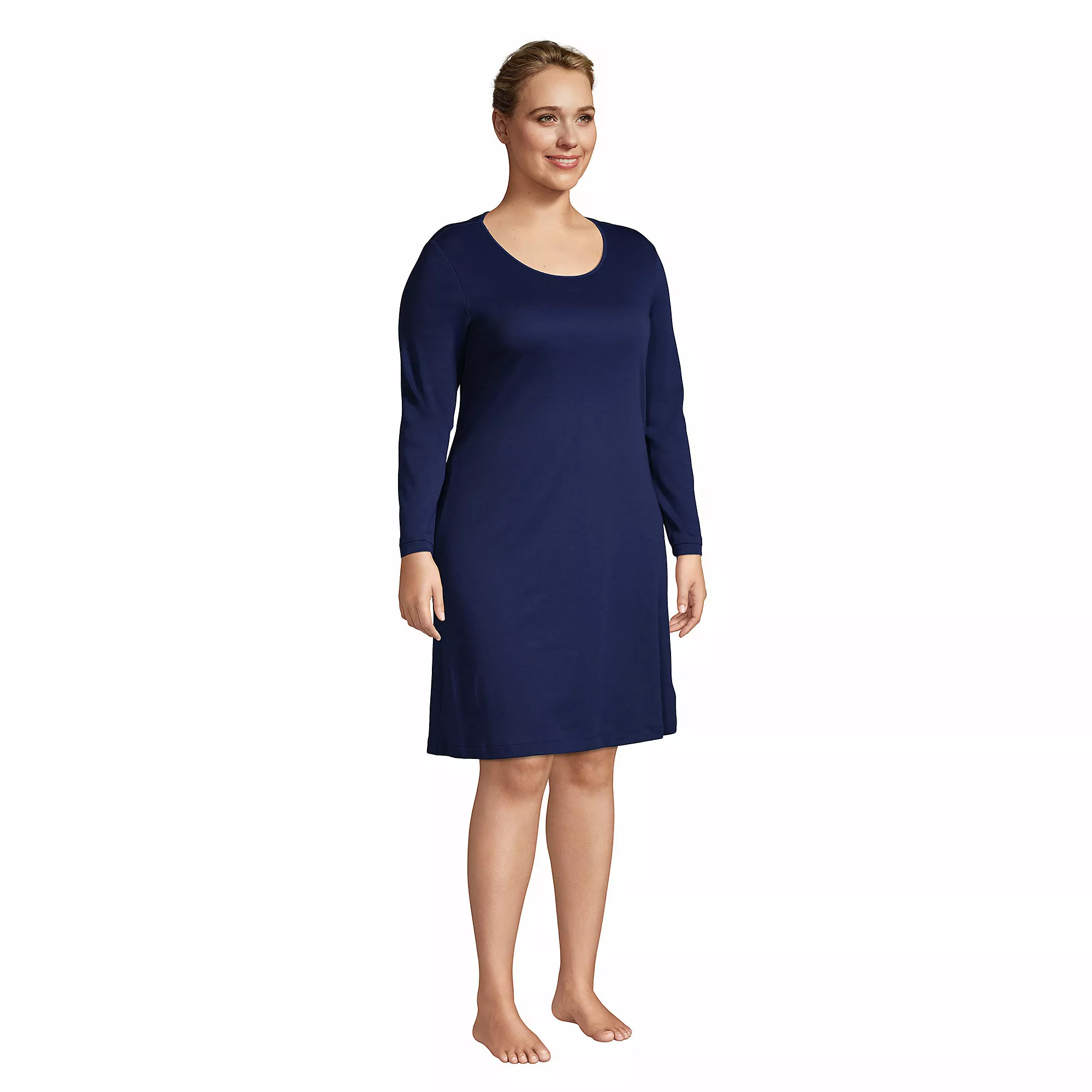 Lands' End Women's Plus Size Supima Cotton Long Sleeve Knee Length Nightgown - Image 3
