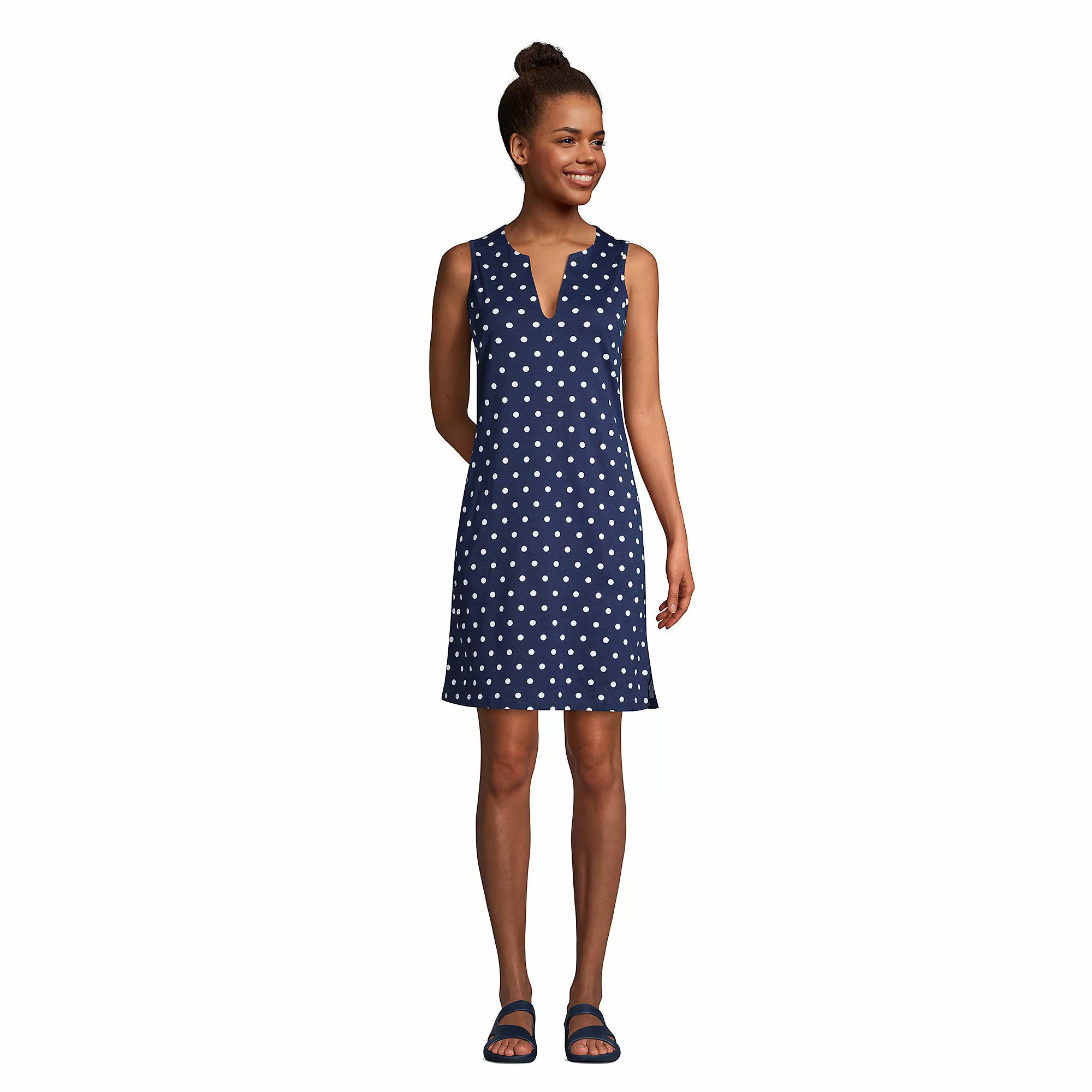 Lands' End Women's Cotton Jersey Sleeveless Swim Cover-up Dress Print - Image 3