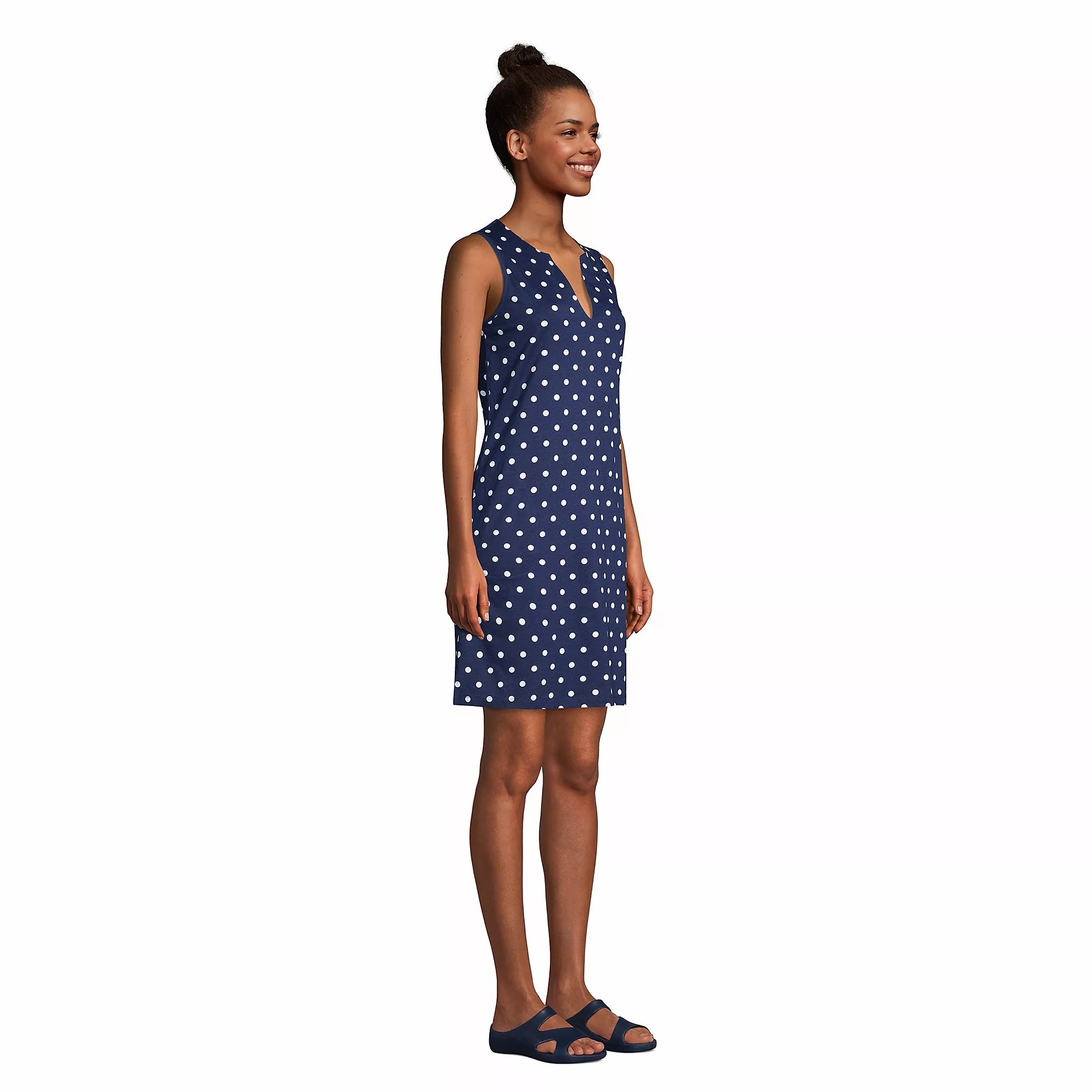 Lands' End Women's Cotton Jersey Sleeveless Swim Cover-up Dress Print - Image 4
