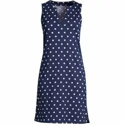 Lands' End Women's Cotton Jersey Sleeveless Swim Cover-up Dress Print