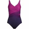 Lands' End Women's Plus Size SlenderSuit Tummy Control Chlorine Resistant V-neck Wrap One Piece Swimsuit