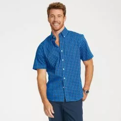 Lands' End Men's Short Sleeve Traditional Fit Comfort-First Shirt With Coolmax