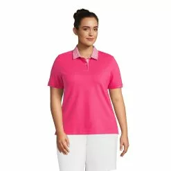 Lands' End Women's Plus Size Mesh Cotton Short Sleeve Polo Shirt