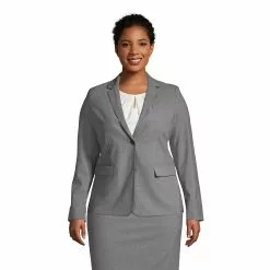Lands' End Women's Plus Size Washable Wool Two Button 26" Blazer
