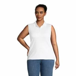 Lands' End Women's Plus Size Sleeveless Supima Cotton Polo