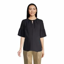 Lands' End Women's Maternity Short Sleeve Tie Neck Crepe Blouse