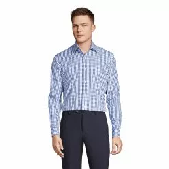 Lands' End Men's Long Sleeve Straight Collar Patterned Broadcloth Shirt