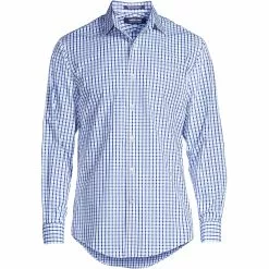Lands' End Men's Big Long Sleeve Straight Collar Patterned Broadcloth Shirt