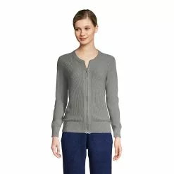 Lands' End Women's Cotton Modal Zip Cardigan Sweater Jacket