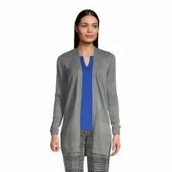 Lands' End Women's Cotton Modal Texture Stripe Open Cardigan Sweater