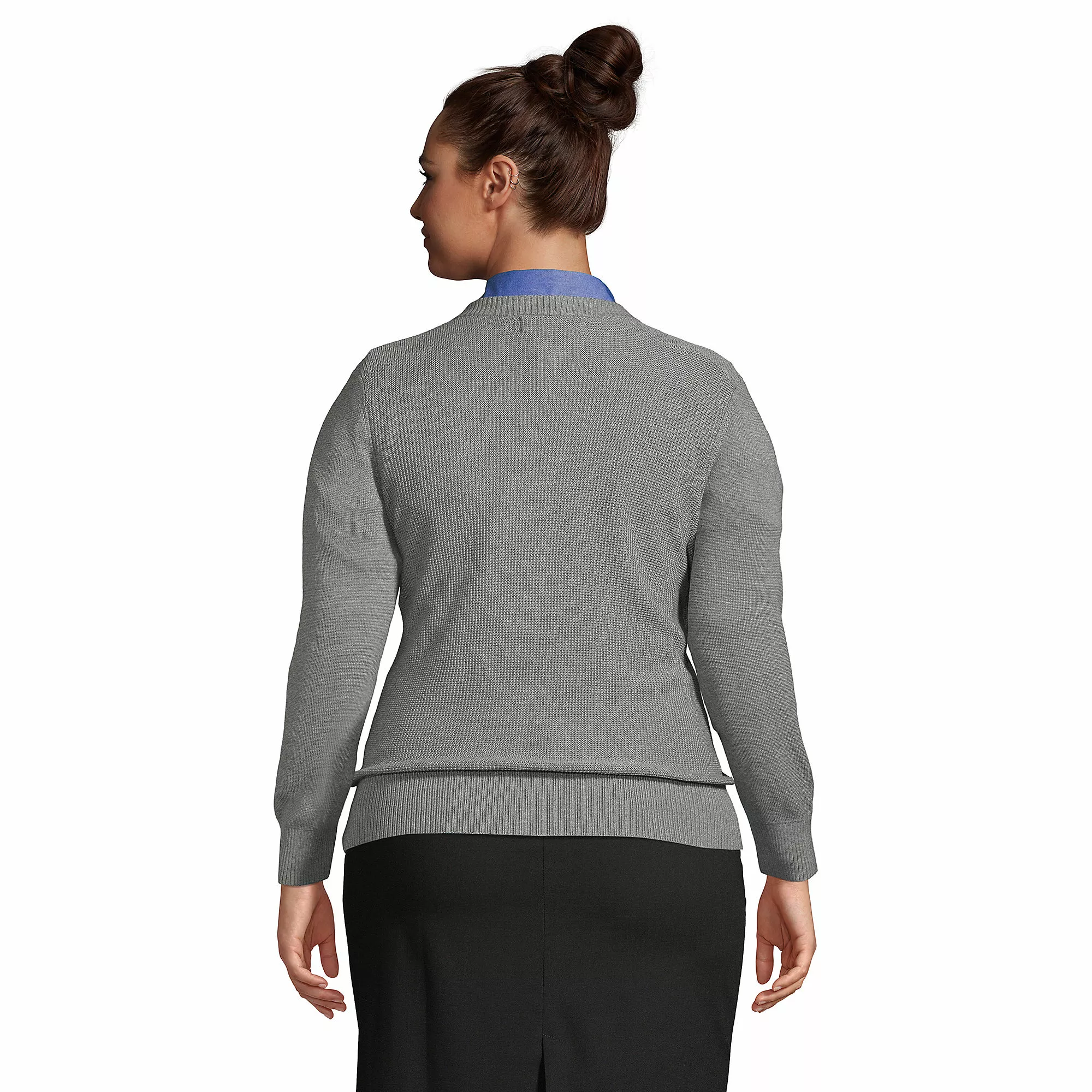 Lands' End Women's Plus Size Cotton Modal Zip Cardigan Sweater Jacket - Image 2