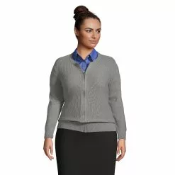 Lands' End Women's Plus Size Cotton Modal Zip Cardigan Sweater Jacket