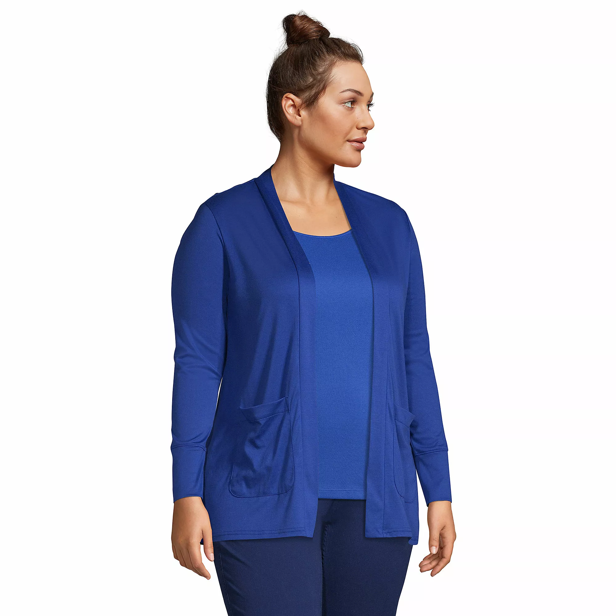 Lands' End Women's Plus Size Knit Supima Micro Modal Open Cardigan - Image 3