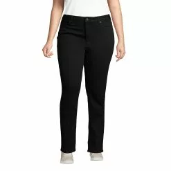 Lands' End Women's Plus Size Mid Rise Straight Leg Jeans - Black