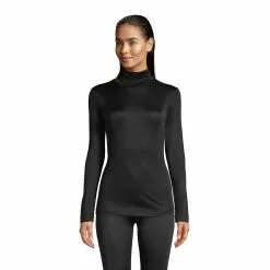 Lands' End Women's Silk Interlock Thermal Long Underwear Base Layer Turtleneck Top