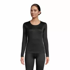 Lands' End Women's Silk Interlock Thermal Long Underwear Top Base Layer Crewneck Shirt