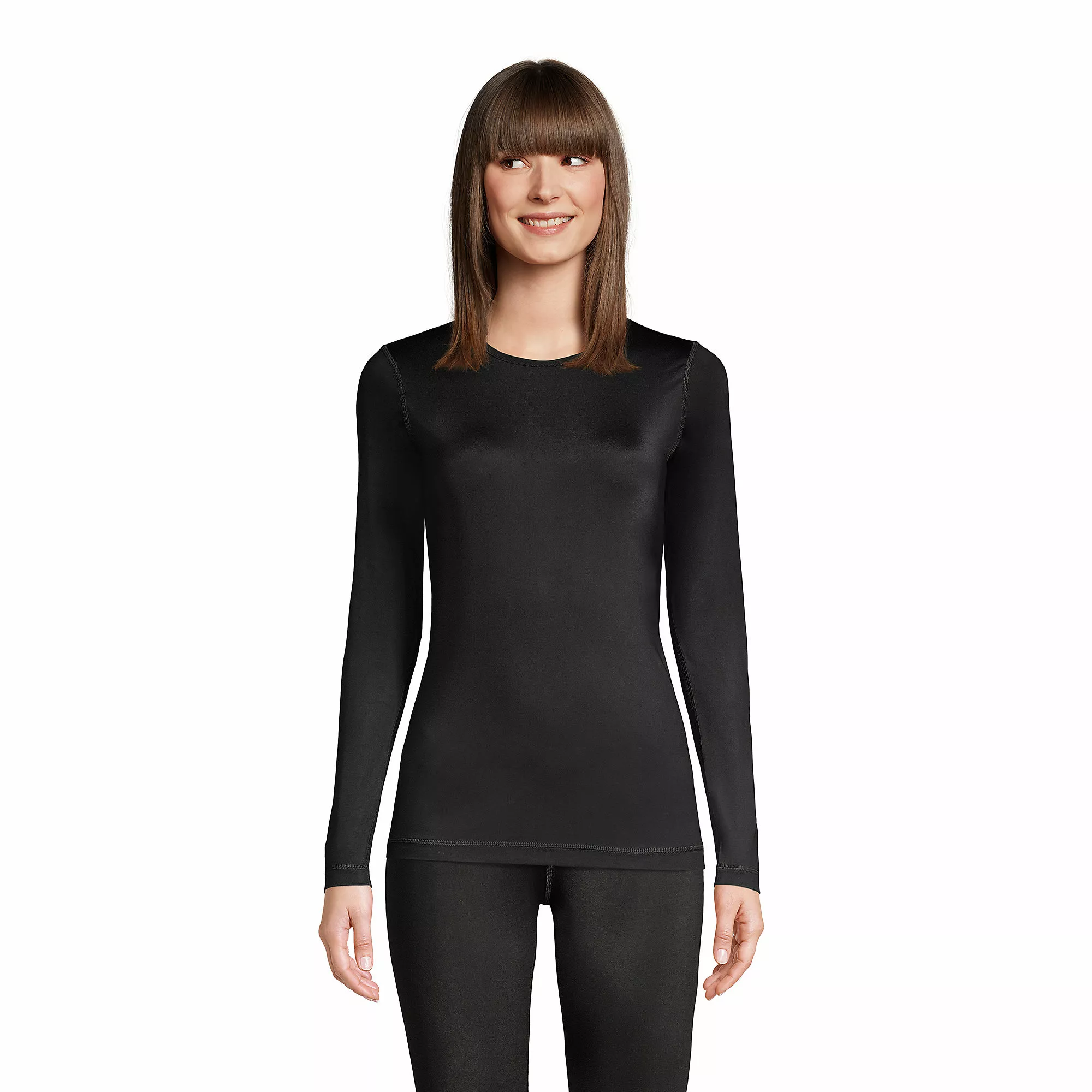 Lands' End Women's Thermaskin Heat Thermal Top Base Layer Long Underwear Crewneck Shirt