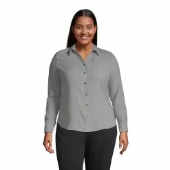 Lands' End Women's Plus Size Long Sleeve Crepe Blouse