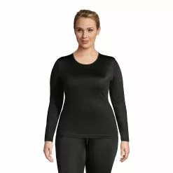 Lands' End Women's Plus Size Thermaskin Heat Thermal Long Underwear Base Layer Crewneck Shirt