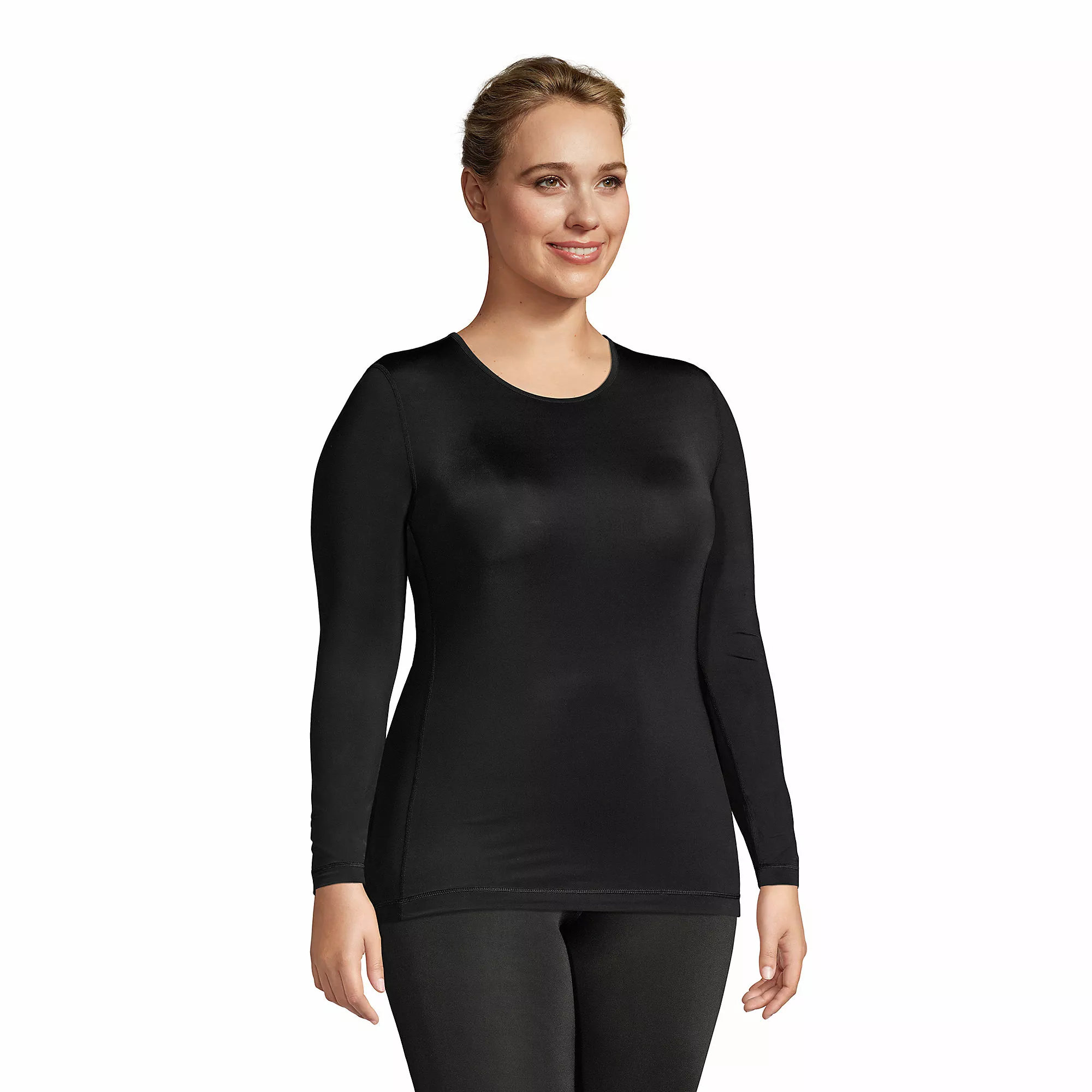 Lands' End Women's Plus Size Thermaskin Heat Thermal Long Underwear Base Layer Crewneck Shirt - Image 3