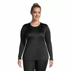 Lands' End Women's Plus Size Silk Interlock Thermal Long Underwear Base Layer Crewneck Shirt