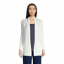 Lands' End Women's Cotton Open Long Cardigan Sweater