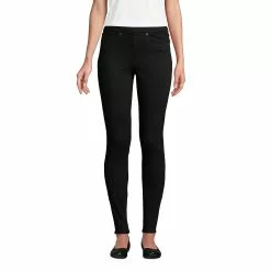 Lands' End Women's Elastic Waist High Rise Pull On Skinny Legging Jeans - Black