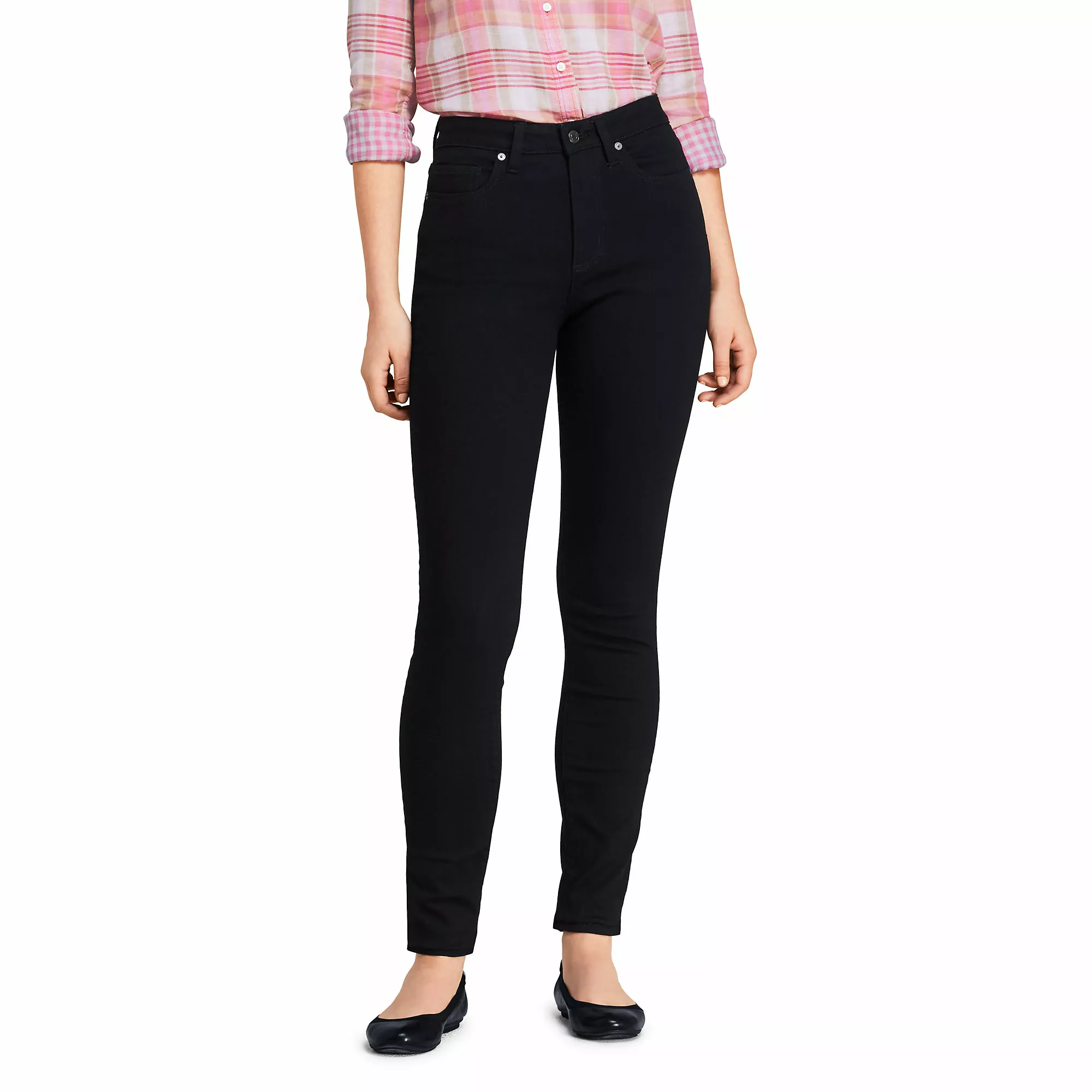 Lands' End Women's Curvy Mid Rise Skinny Jeans - Black