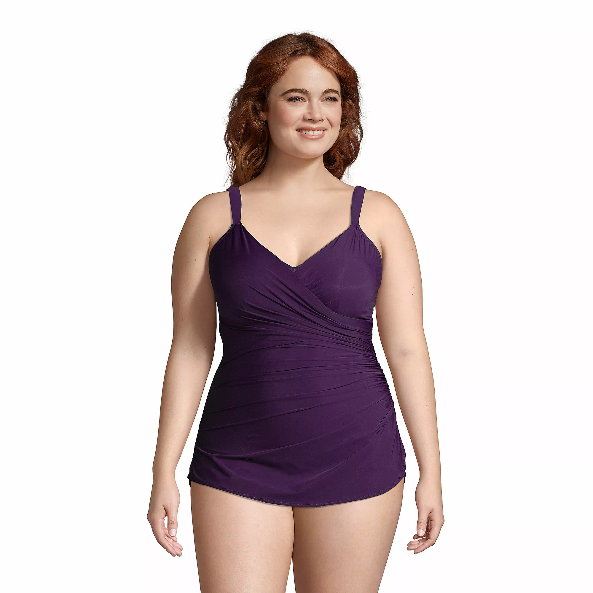 Lands' End Women's Plus Size SlenderSuit V-Neck Tummy Control Chlorine Resistant Skirted One Piece Swimsuit - Image 4