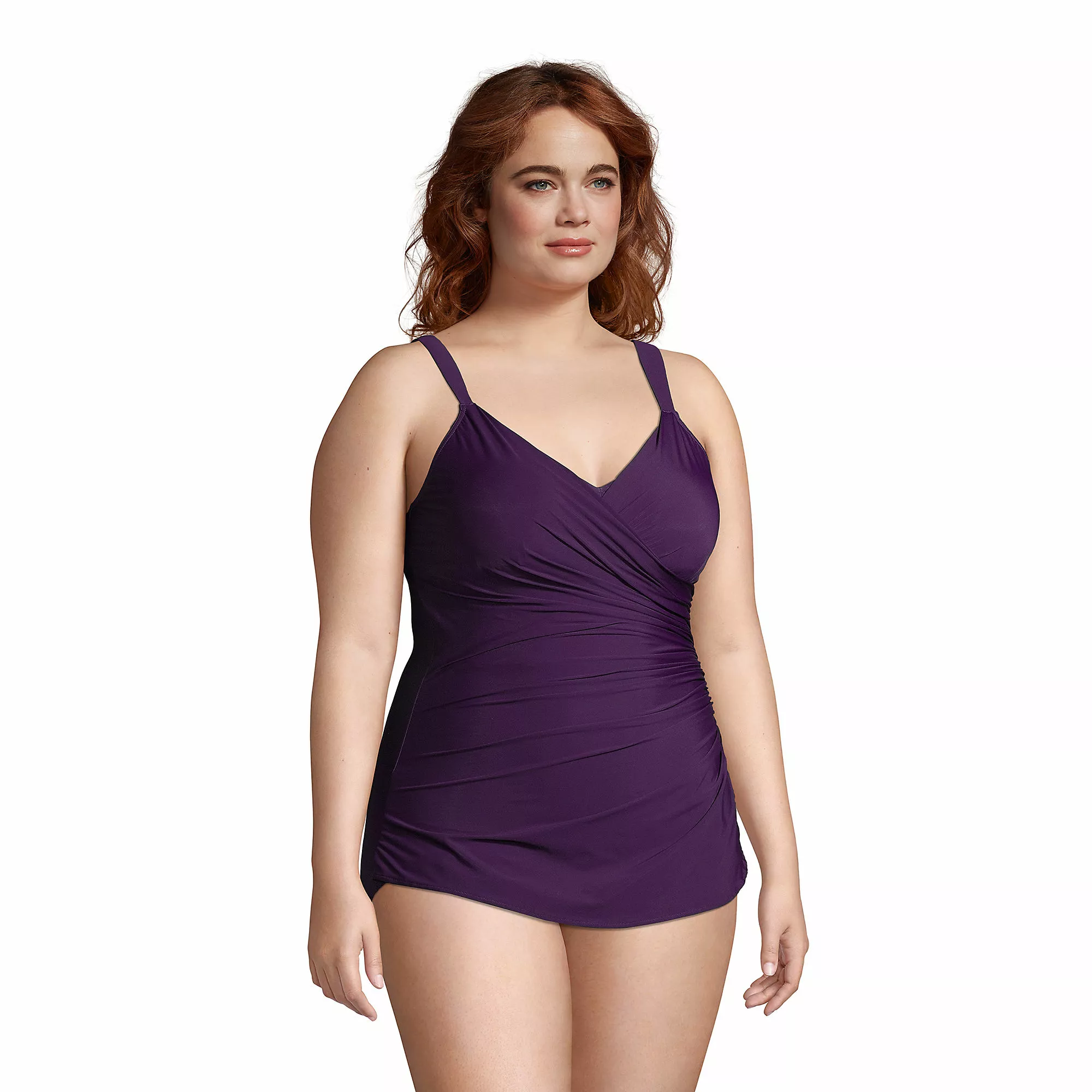 Lands' End Women's Plus Size SlenderSuit V-Neck Tummy Control Chlorine Resistant Skirted One Piece Swimsuit - Image 5
