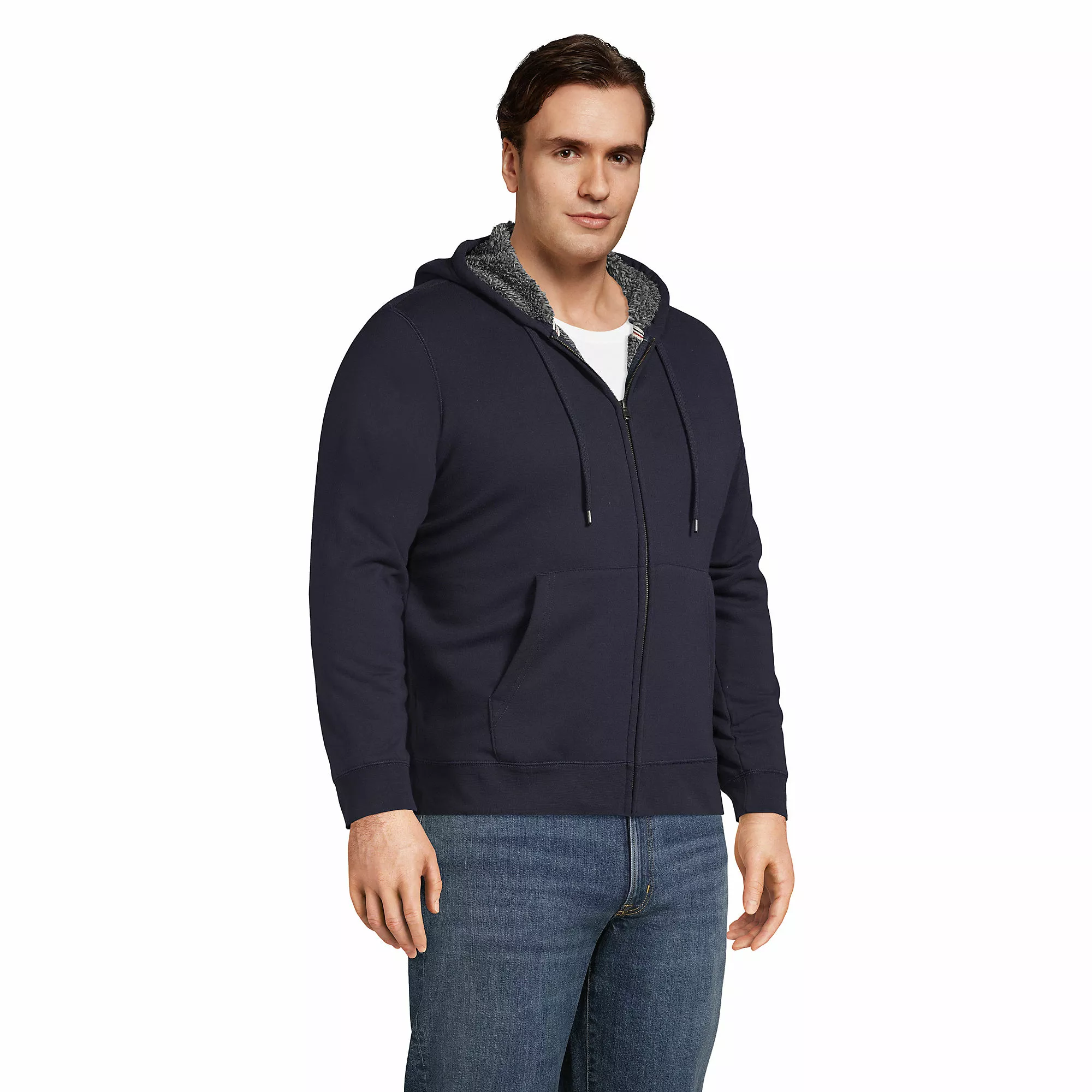 Lands' End Men's Big And Tall Serious Sweats Full Zip Sherpa Fleece Hoodie - Image 3