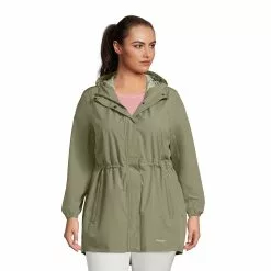 Lands' End Women's Plus Size Waterproof Hooded Packable Raincoat