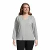 Lands' End Women's Plus Size Long Sleeve V-neck Button Shoulder Crepe Blouse