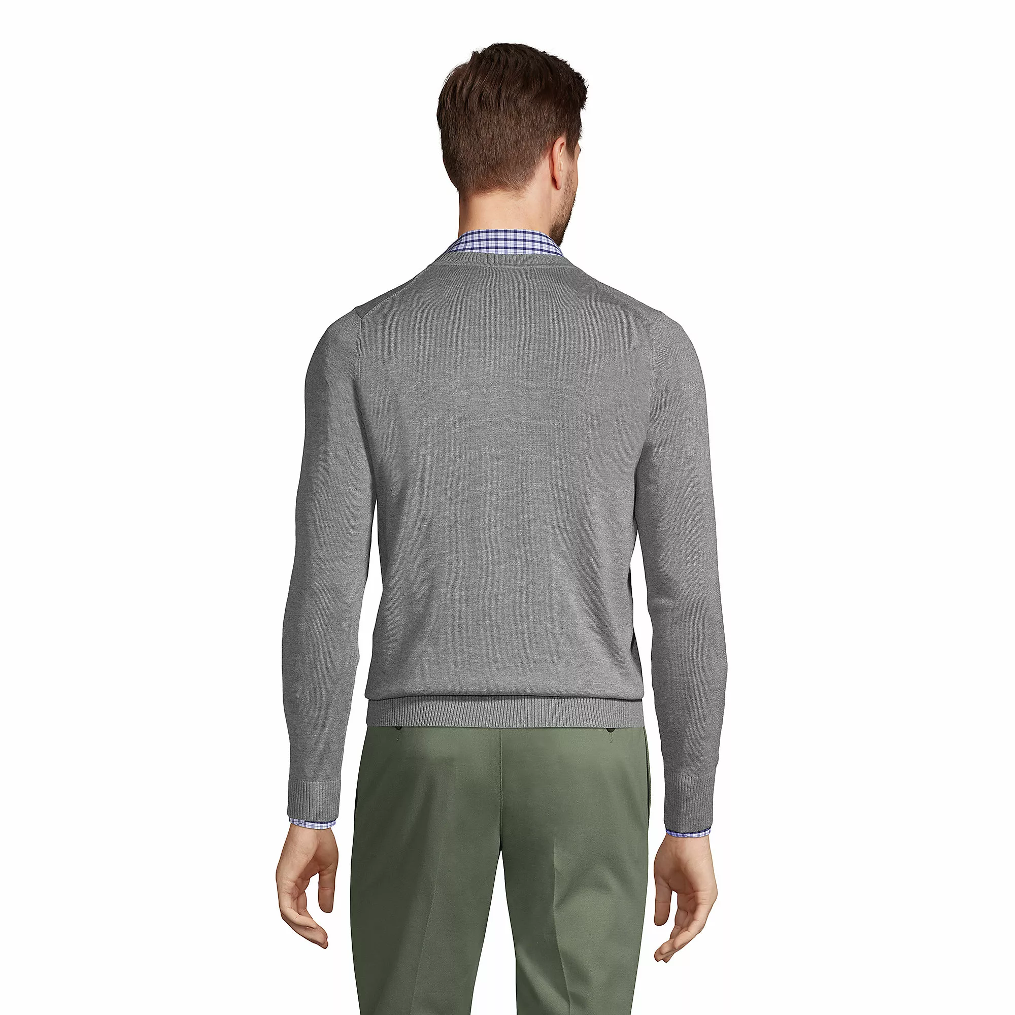 Lands' End Men's Cotton Modal Tailored Fit V-neck Sweater - Image 2