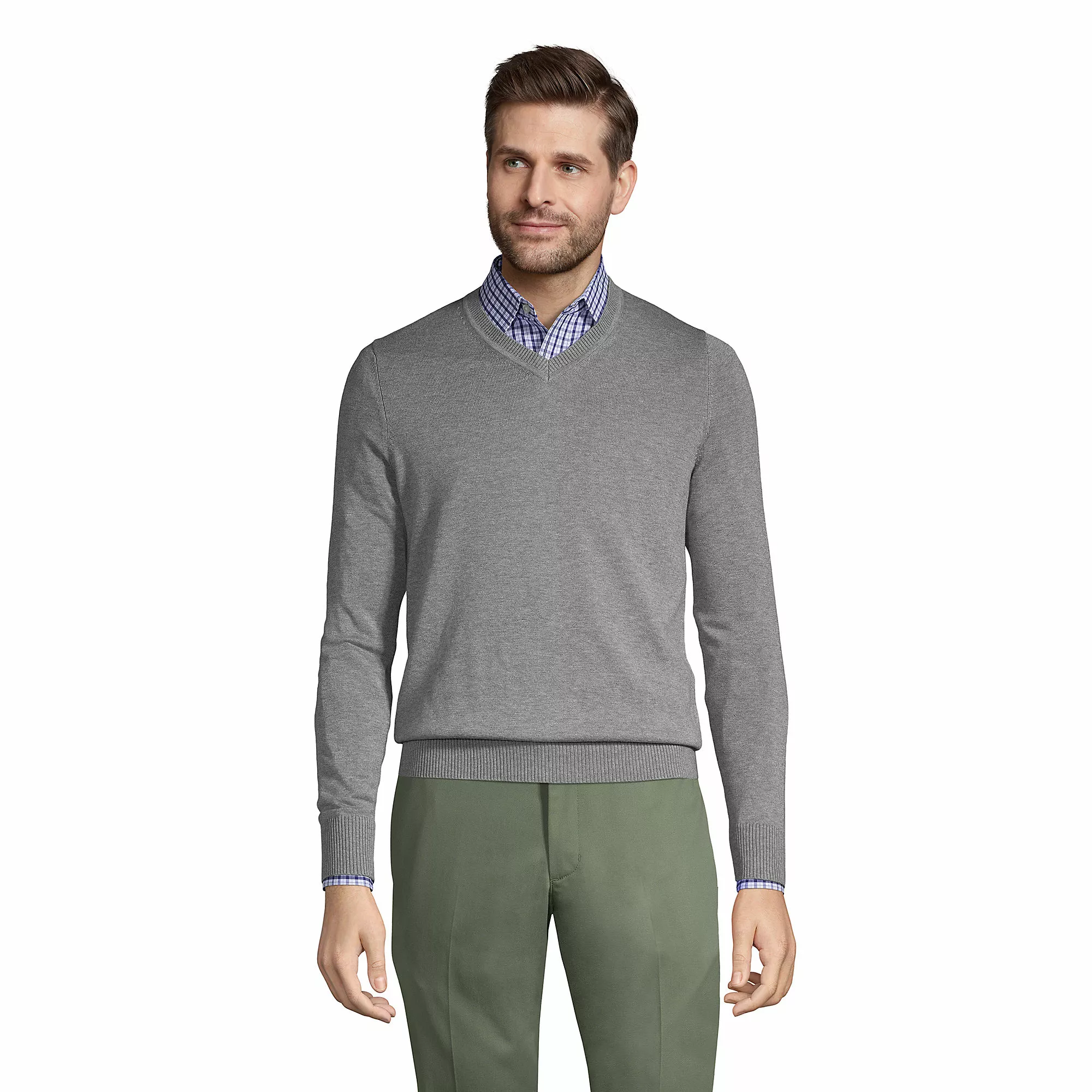 Lands' End Men's Cotton Modal Tailored Fit V-neck Sweater