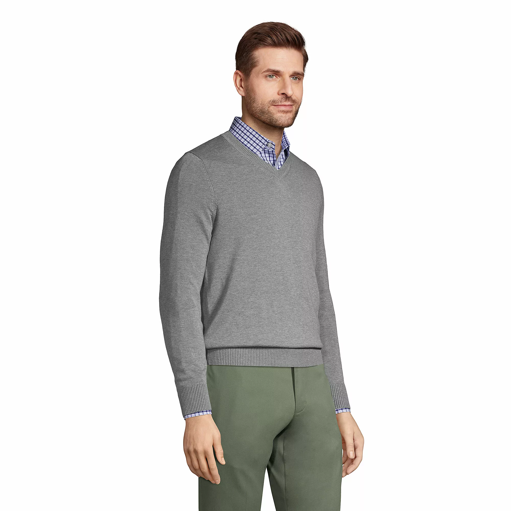 Lands' End Men's Cotton Modal Tailored Fit V-neck Sweater - Image 3