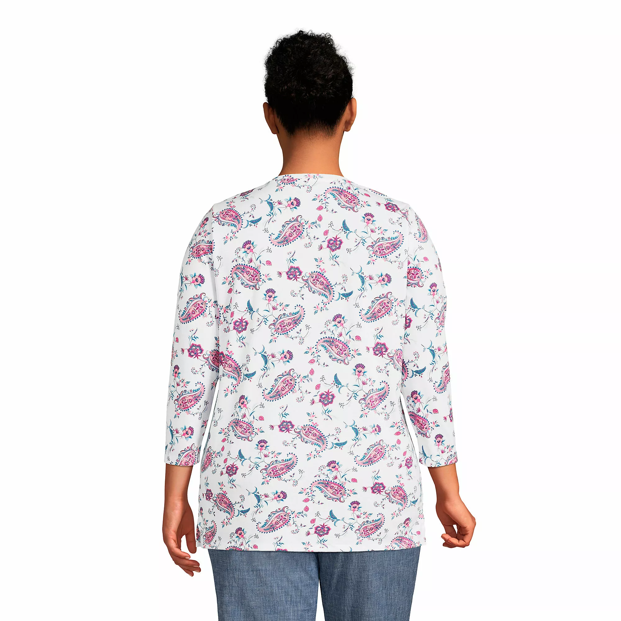 Lands' End Women's Plus Size 3/4 Sleeve Cotton Supima Crewneck Tunic - Image 2