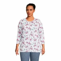 Lands' End Women's Plus Size 3/4 Sleeve Cotton Supima Crewneck Tunic