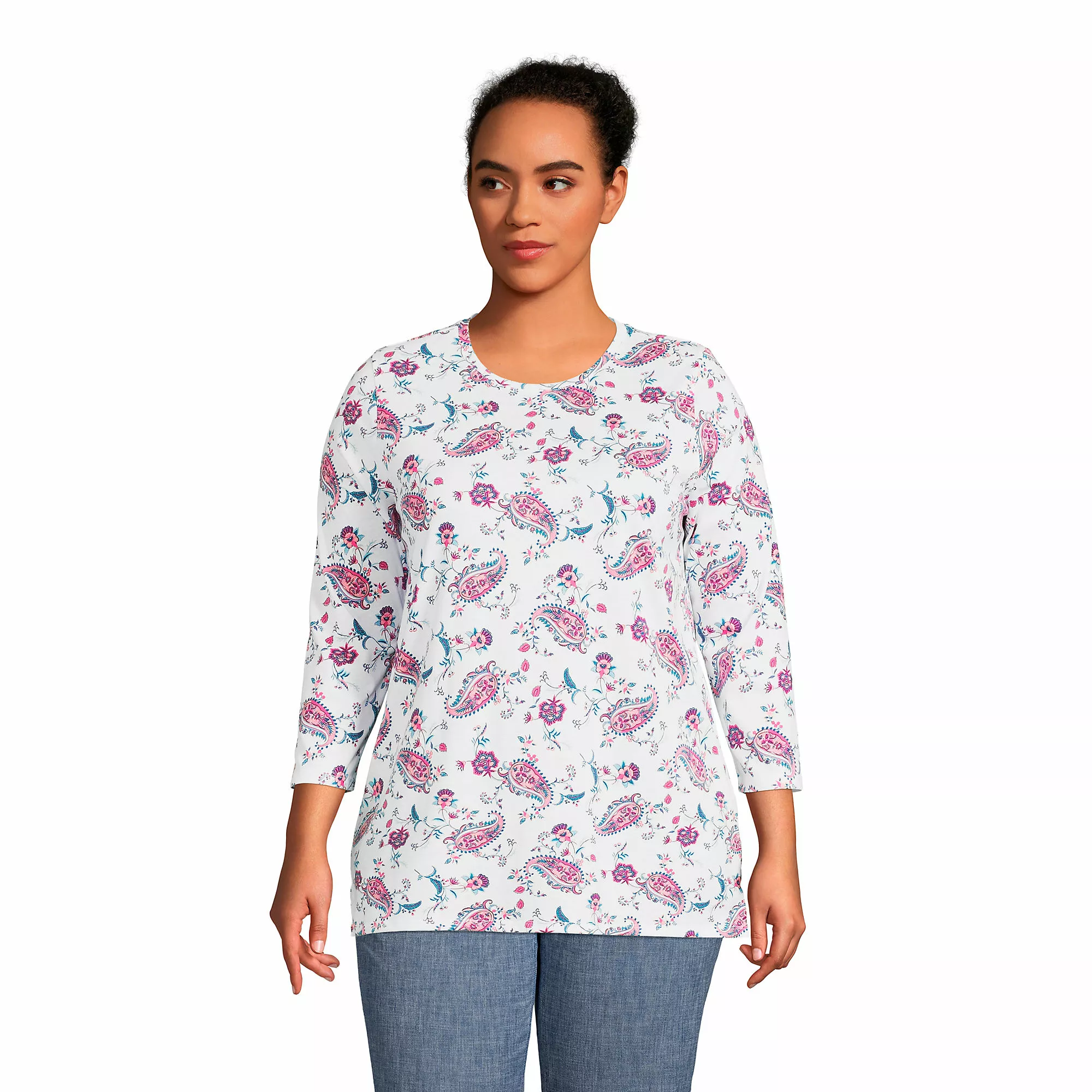 Lands' End Women's Plus Size 3/4 Sleeve Cotton Supima Crewneck Tunic