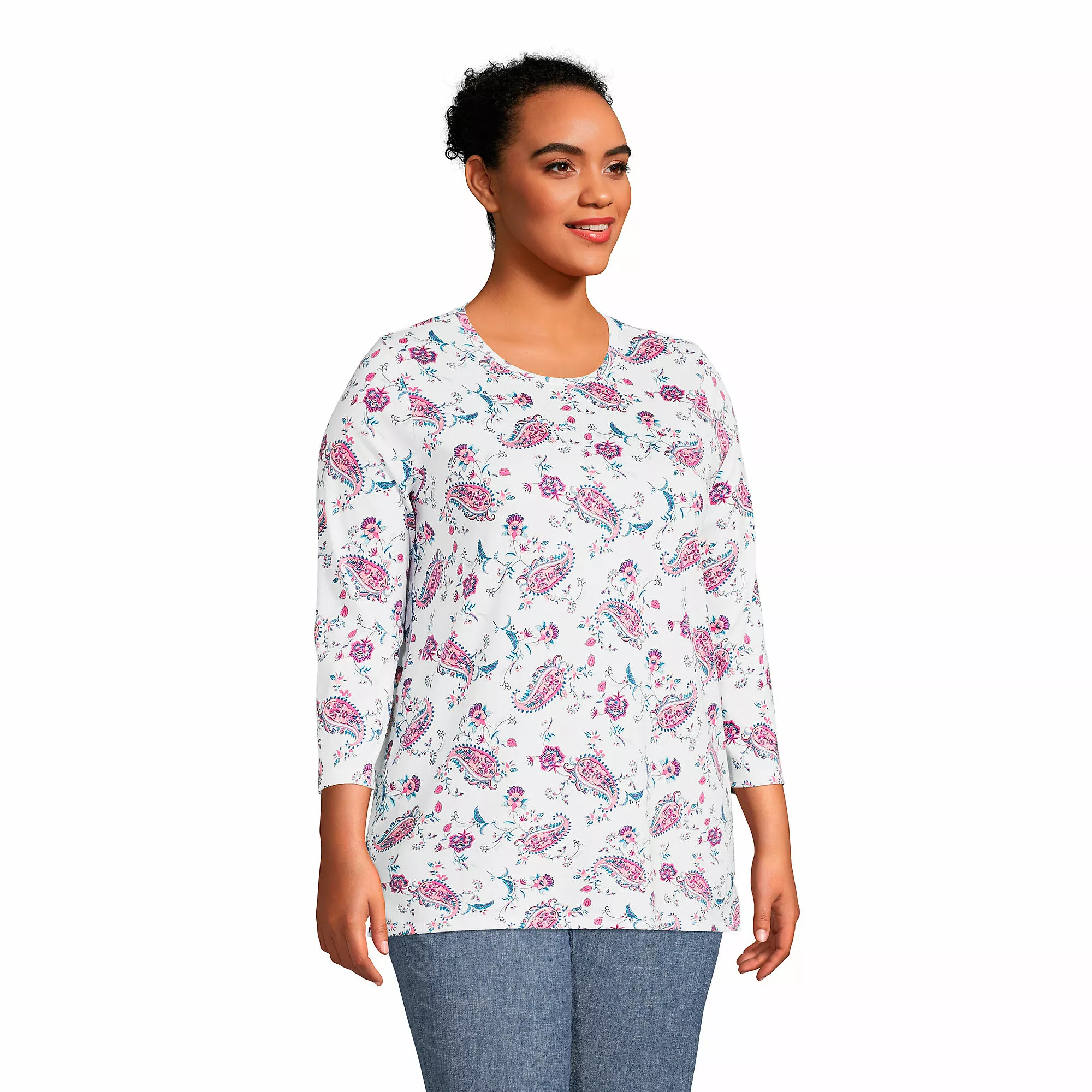 Lands' End Women's Plus Size 3/4 Sleeve Cotton Supima Crewneck Tunic - Image 3