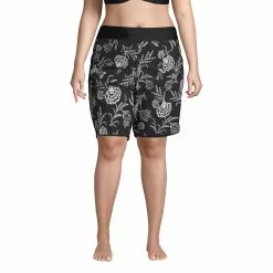 Lands' End Women's Plus Size 9" Quick Dry Elastic Waist Modest Board Swim Cover-up Shorts With Panty Print