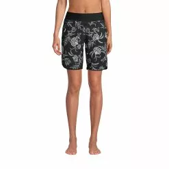 Lands' End Women's 9" Quick Dry Elastic Waist Modest Board Shorts Swim Cover-up Shorts With Panty Print