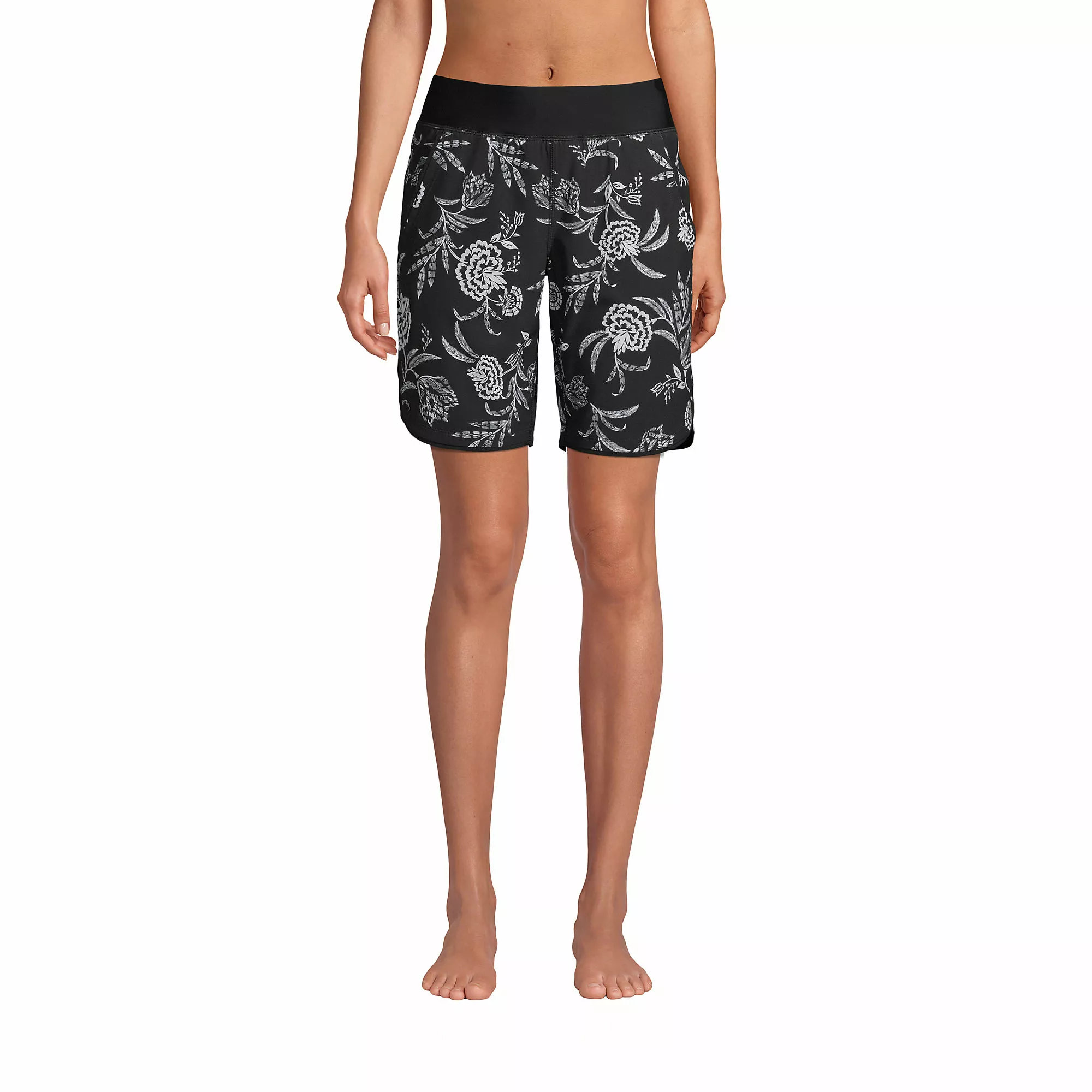 Lands' End Women's 9" Quick Dry Elastic Waist Modest Board Shorts Swim Cover-up Shorts With Panty Print