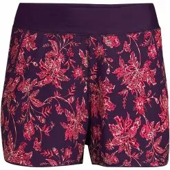 Lands' End Women's Plus Size 3" Quick Dry Elastic Waist Board Shorts Swim Cover-up Shorts With Panty Print