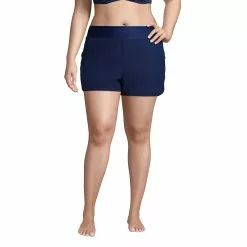 Lands' End Women's Plus Size 3" Quick Dry Elastic Waist Board Shorts Swim Cover-up Shorts