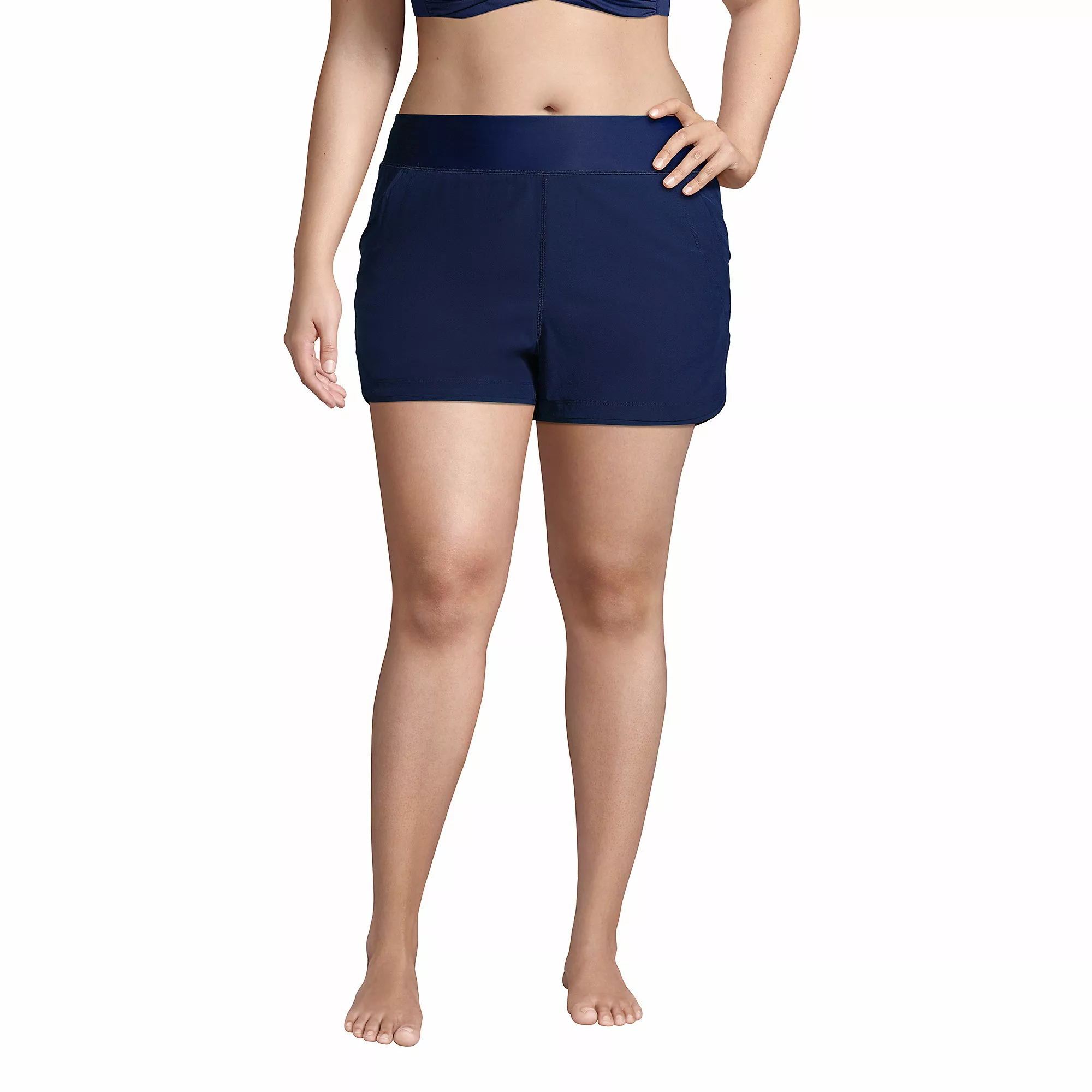Lands' End Women's Plus Size 3" Quick Dry Elastic Waist Board Shorts Swim Cover-up Shorts