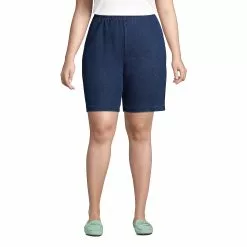 Lands' End Women's Plus Size High Rise Sport Knit Elastic Waist Denim Jean Shorts