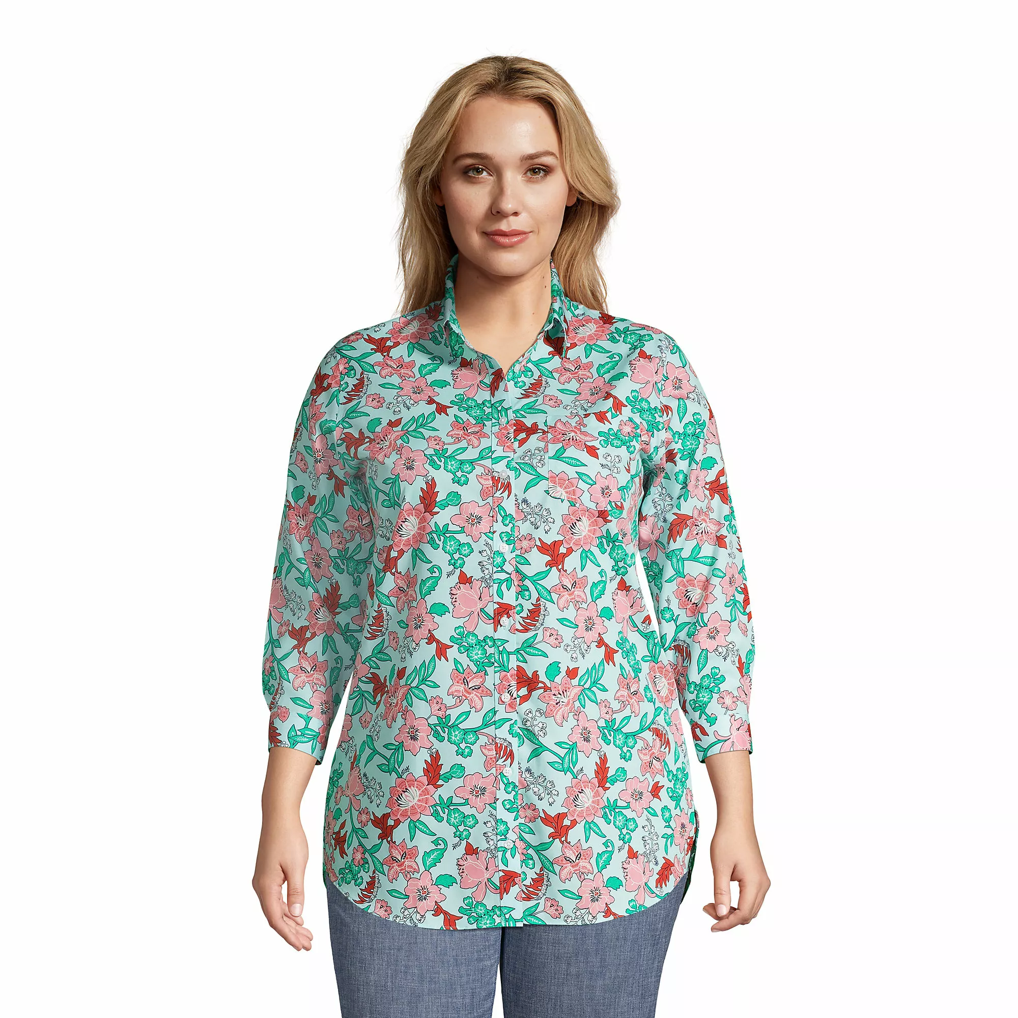 Lands' End Women's Plus Size No Iron 3/4 Sleeve Tunic Top